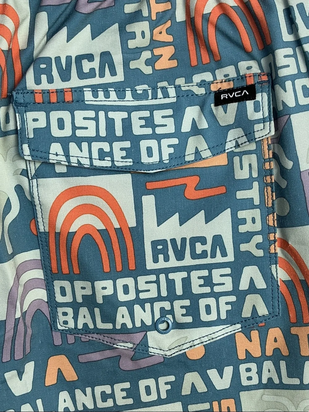 RVCA Teal and Orange Graphic Volley Swim Shorts